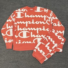 Vintage Champion Reverse Weave Hoodie Pants Set Men Large Coral Sweatsuit AOP