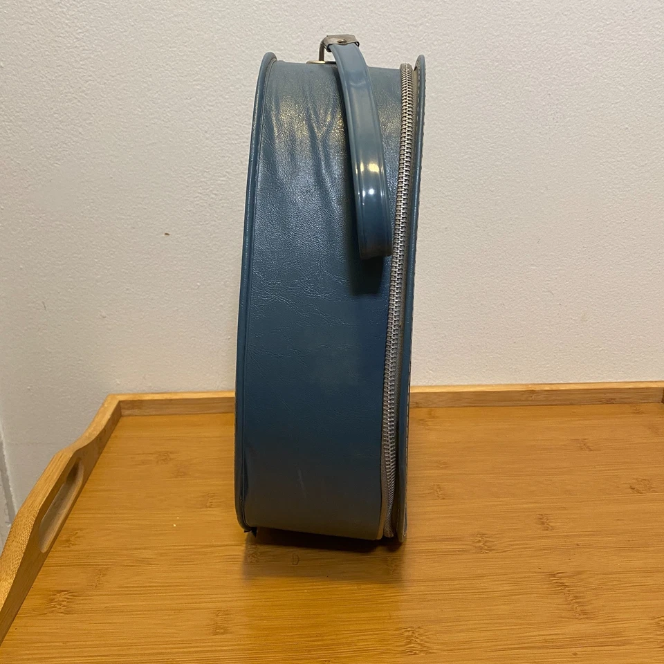 Caja Sombrero Peluca Vintage Azul Lágrima Estuche Vinilo NACIONAL Cremallera Viaje EE. UU. Retro Foto 2 de 4