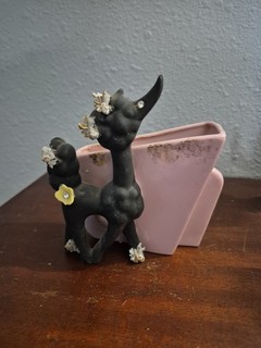 Vintage Norcrest Black Spaghetti String Poodle Pink Planter