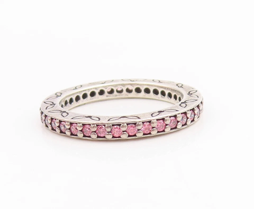 925 Sterling Silver Vintage Ring PANDORA Pink Topaz Eternity Band  Sz 7  RG33817 - Image 2 of 4