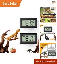 Pack of 2 Rectangle Reptile Thermometers with Humidity Gauge - For All Pets