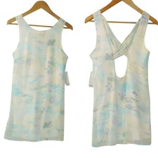 Tobi Sleeveless Tank Shift Dress Strappy Back Green Blue Off White Watercolor S