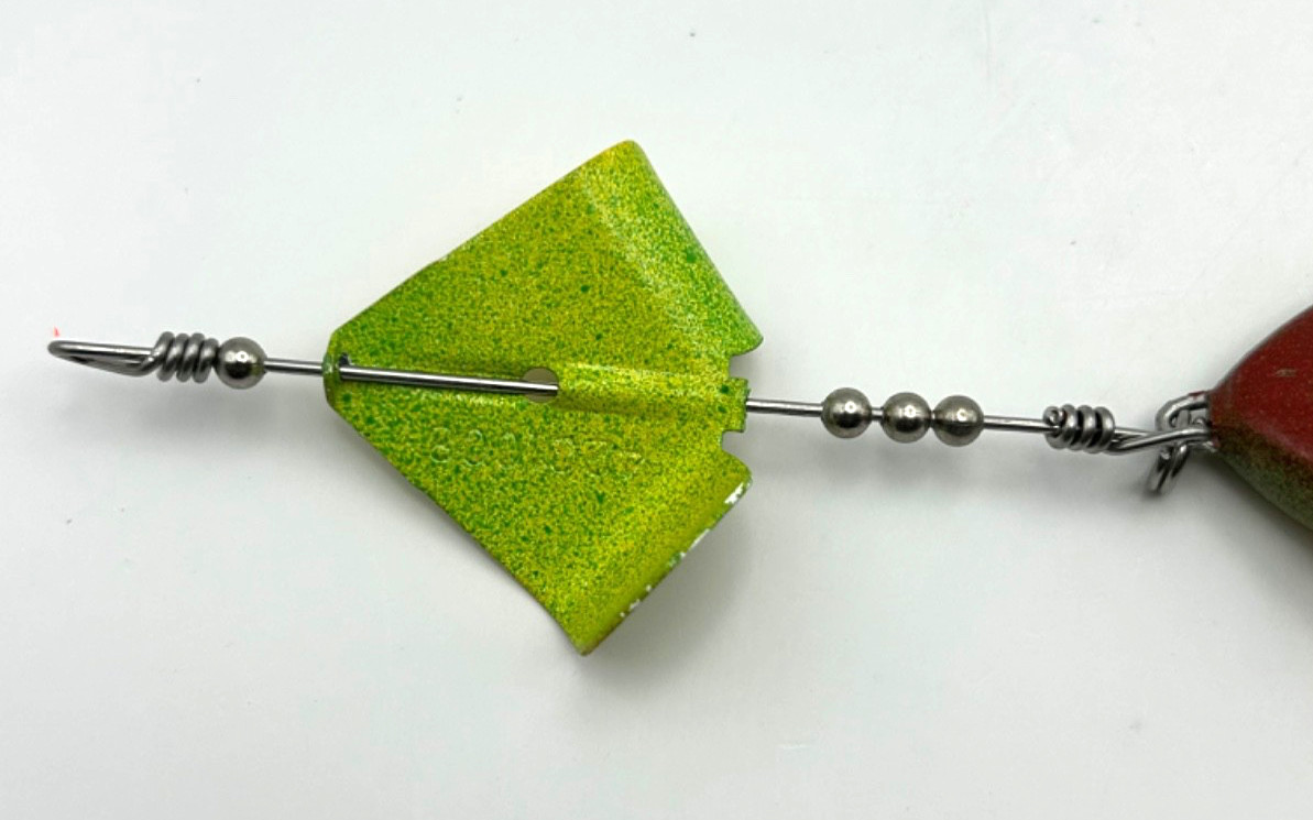 Topwater Buzzbait Prop Lure Skirted Wood Body Chartreuse Green Muskie Pike - Image 4