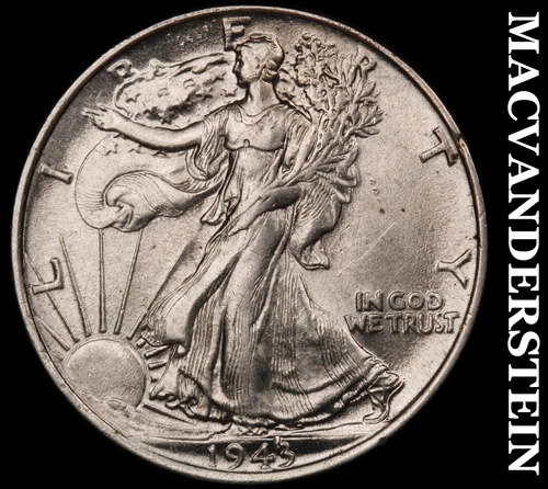 1943 Walking Liberty Half Dollar- Silver- Scarce High Grade Luster #J3981