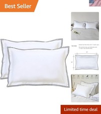 White Standard Pillow Shams Set of 2, 100 Cotton Embroidery Trims Pillowcase...