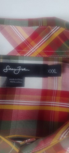 XXXL Sean John Red Green Plaid Short Sleeve Button Up Collared No Pocket Shirt - Picture 5 of 9
