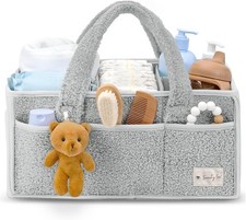 Baby Diaper Caddy Organizer with Handle - Portable Sherpa Nursery Basket
