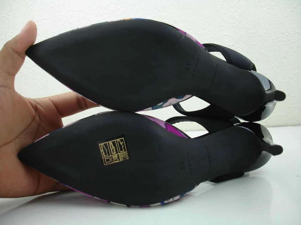 Zapatos de salón para mujer 5 35 Emilio Pucci punta correa en el tobillo estampado brillante terciopelo Foto 4 de 4