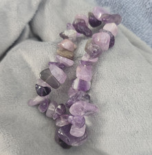 Purple Amethyst Gemstone Chip Beaded Stretch Bracelet