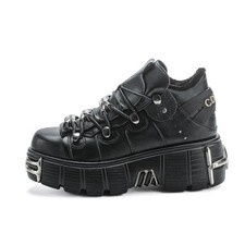 Mens 2025 New Platform Metal Punk Heels Black Boots Unisex Walking Outdoor Shoes