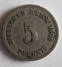 1906 F GERMAN EMPIRE 5 PFENNIG - Excellent Coin - Lot #D22