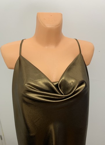 New Ladies Shiny Metallic Bronze Brown Summer Party Holidays Top Vest Size UK 18 - Picture 3 of 9