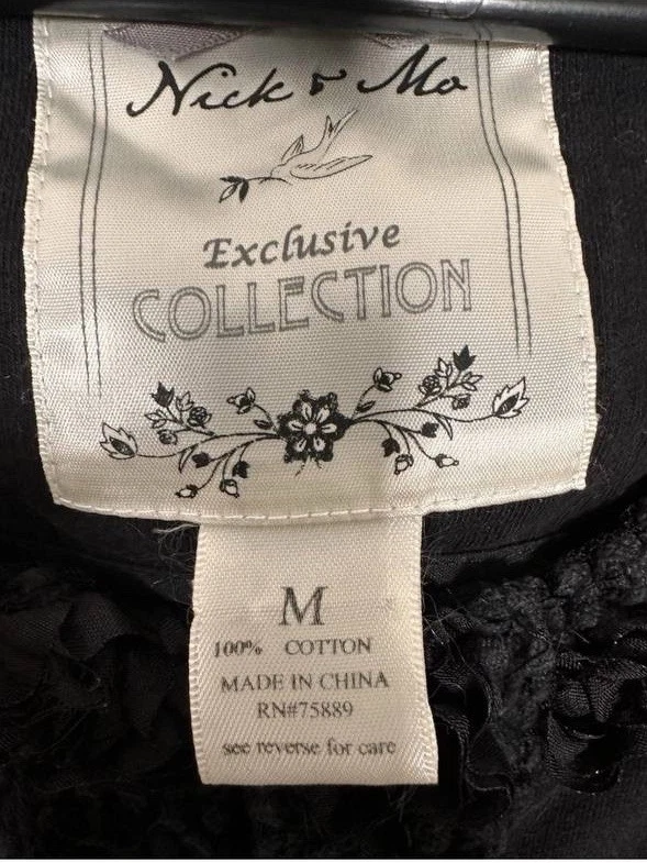 Cárdigan Nick & Mo Mujer M Negro Algodón 3D Encaje Ribete Romántico Vintage Boho Foto 4 de 4