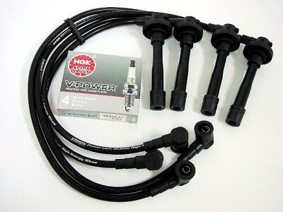 FOR NISSAN GA16DE ENGINE 10.2MM RACING SPARK WIRES NGK V POWER PLUGS BLACK - Picture 1 of 1