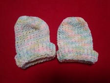 Newborn Baby Infant Handmade Crochet Beanie Knit Cap Hats Pastels  Lot of 2 
