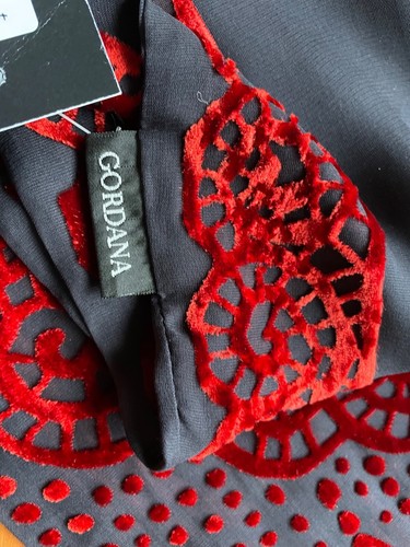 GORDANA velvet velour scarf silk viscose 2 ply black red burgundy 51"x9,4" ITALY - Picture 8 of 8