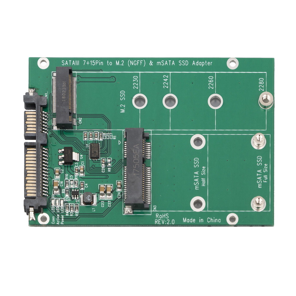 mSATA M2 NGFF SSD to SATA Converter Adapter Combo Card In