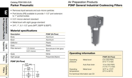 One Parker P3NKA00ES9 Grade 10 Filter Element Kit P3NF Coalescing Filters NEW - Picture 8 of 9