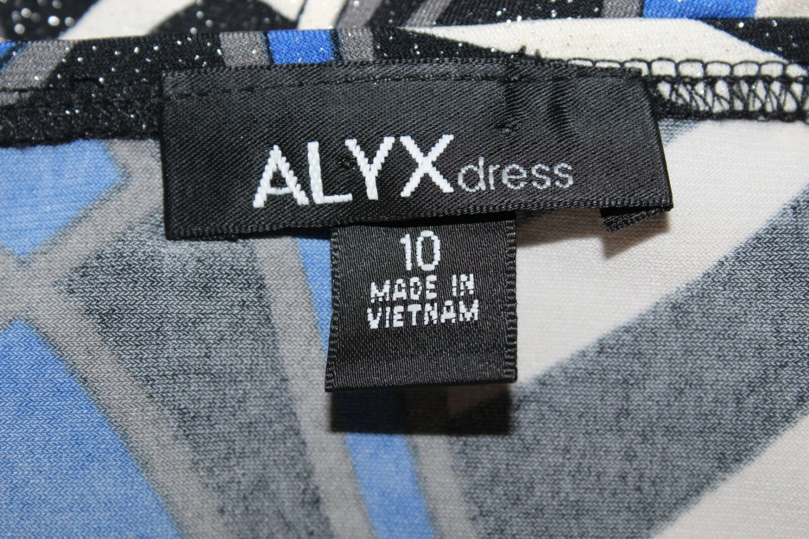 Abito Alyx NUOVO $60 blu nero bianco grigio argento poliestere spandex impero vita