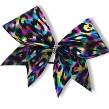 CHEER BOW - Black W/Neon Cheetah Print - Black Neon Cheetah
