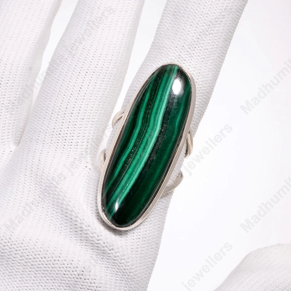 Natural Green Malachite 925 Silver Gemstone Handmade Ring Jewelry Ring Size Gift - Image 2 of 4