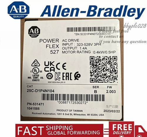 New Allen Bradley 25C-D1P4N104 SER B PowerFlex 527 AC Drive 480V 1.4A 0.5HP - Picture 2 of 4
