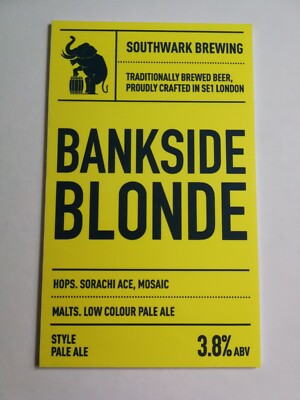 SOUTHWARK Brauerei BANKSIDE BLONDE Real Ale Bier Pumpe Clip Abzeichen vorne NEU London