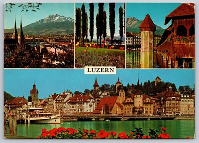 Lucerne Switzerland Multi-View Postcard POSTED Luzern