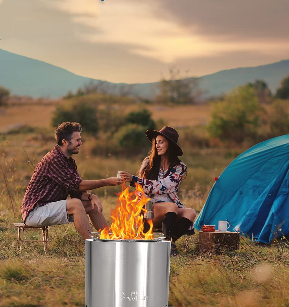 Outdoor Smokeless Fire pit Wood Burning Stainless Steel BBQ Grill