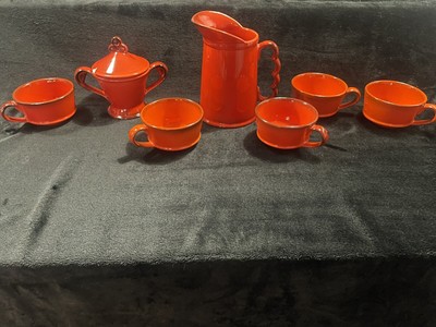 Vintage Metlox Poppy Trail '70's Set of Red Rooster Coffee Cups & Extras