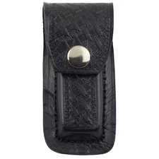 Black Folding Pocket Knife Basket Weave Leather Knife Belt Sheath Pouch 3"