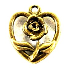 20Pcs. Tibetan Antique Bronze HEART w/ FLOWER Design Charms Pendants H094
