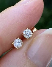 1Ct Round Cut Lab Created Diamond Solitaire Stud Earrings 14K Yellow Gold Finish