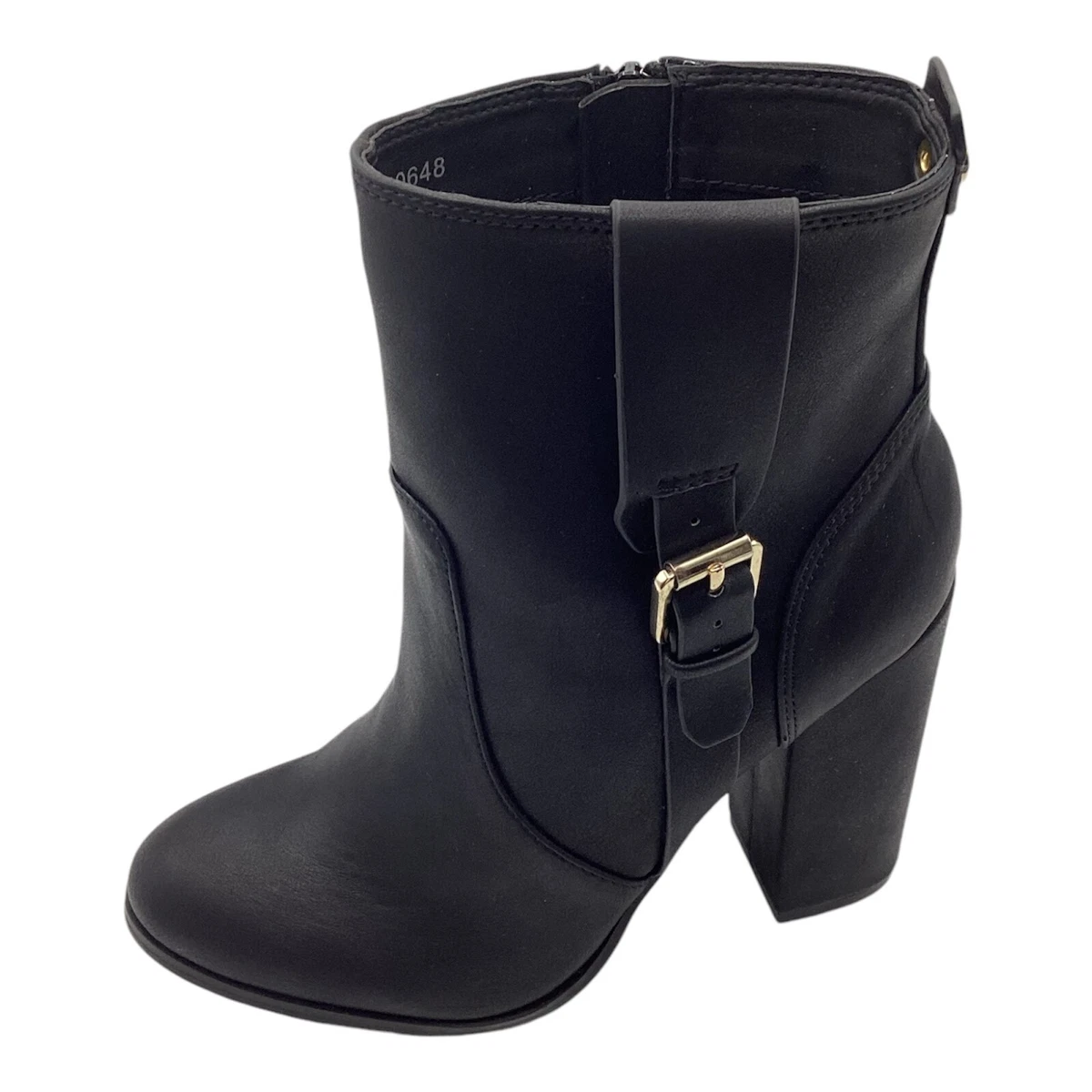 Anne Michelle Mujer Botines UK 4 Negro Imitación Cuero Bloque Hebilla Correa