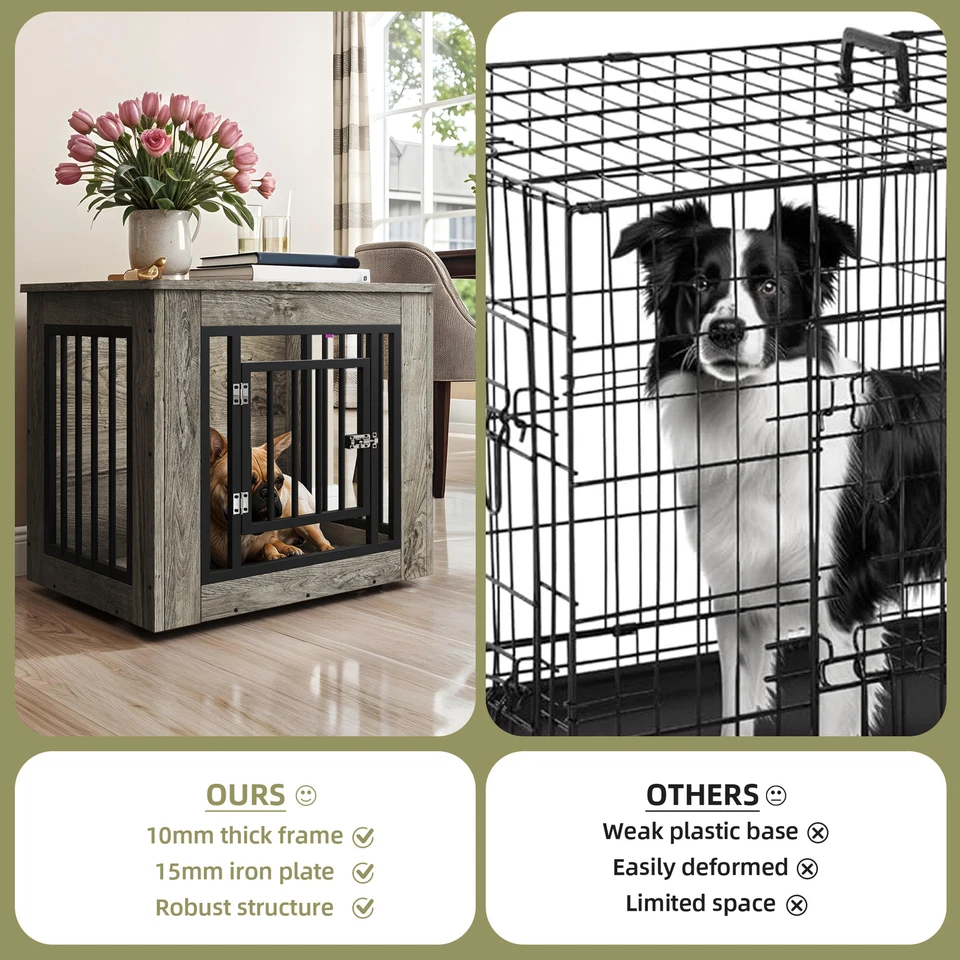 27" Iron Wood Dog Crate Furniture End Table Kennel for Small Pet Rabbit Hutch - Image 4 of 4