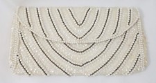 Bon Soir Vintage Beaded Sequin Purse Clutch Handmade Japan Italian Beads White