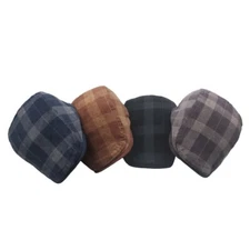 Men Newsboy Cap Corduroy Beret Retro Check Gatsby Flat Hat Cabbie Driving