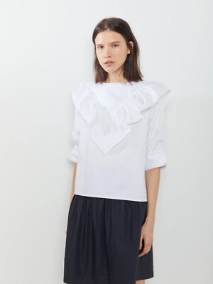 Atlantique Ascoli Dimanche Ruffle Front Blouse White Cotton France Size Medium