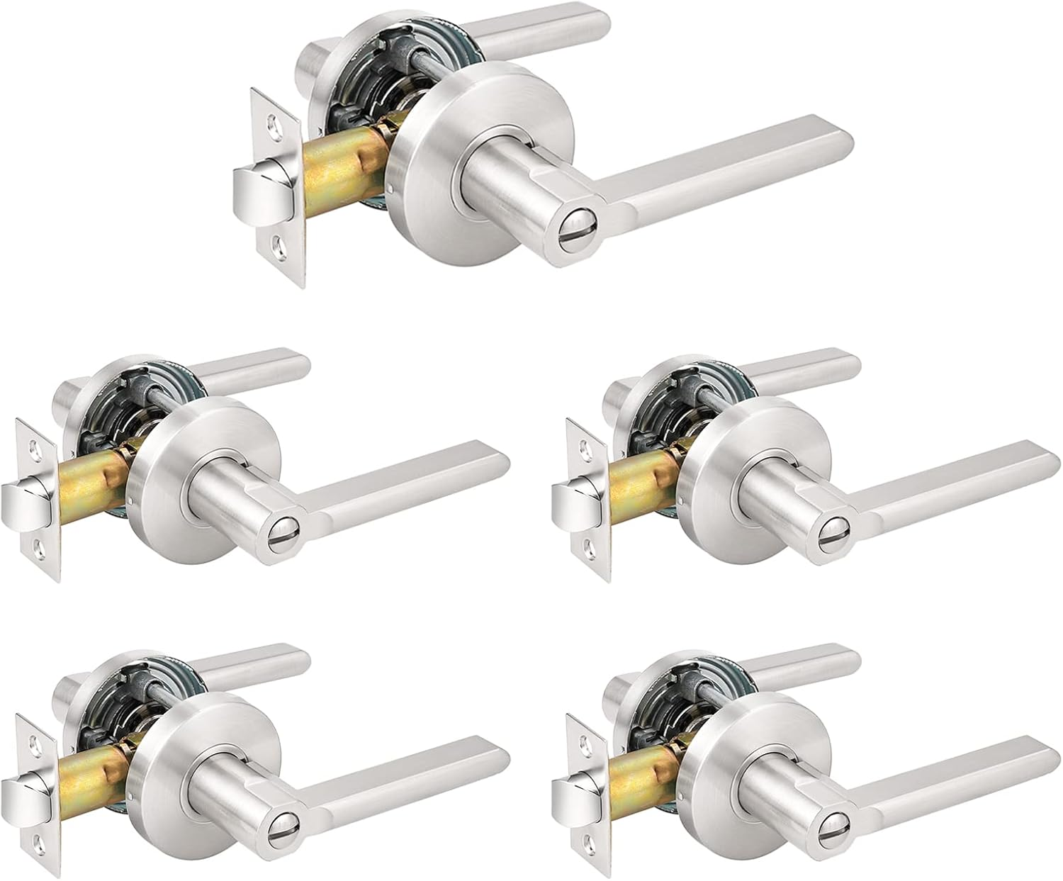 Satin Nickel Bed/Bath Door Levers Intrior Lockset Keyless Privacy Handles (5 Pac