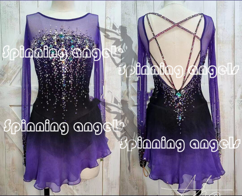 dark purple figure skating dresses Miutii Figure Ice Skating Dress for Women Sleeveless Glitter Rhinestones Mesh Splice Leotard Purple XXL, Size: 2XL