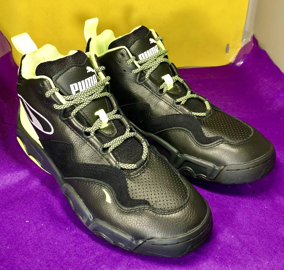 PUMA Source Trinomic Mid Men s Sz 7.5 Black Neon Basketball Shoes