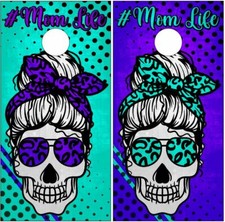 Mom Life Skull Purple Cornhole Wrap Bag Toss Skin Decal Sticker