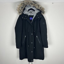 Seraphine Maternity Coat Faux Fur Lined With Hood Black Uk8 40” External