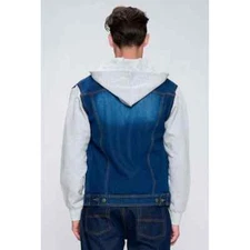 Navy Yard Workwear Men's Jean Jacket Hoodie Trucker Small Denim Hybrid Outdoor