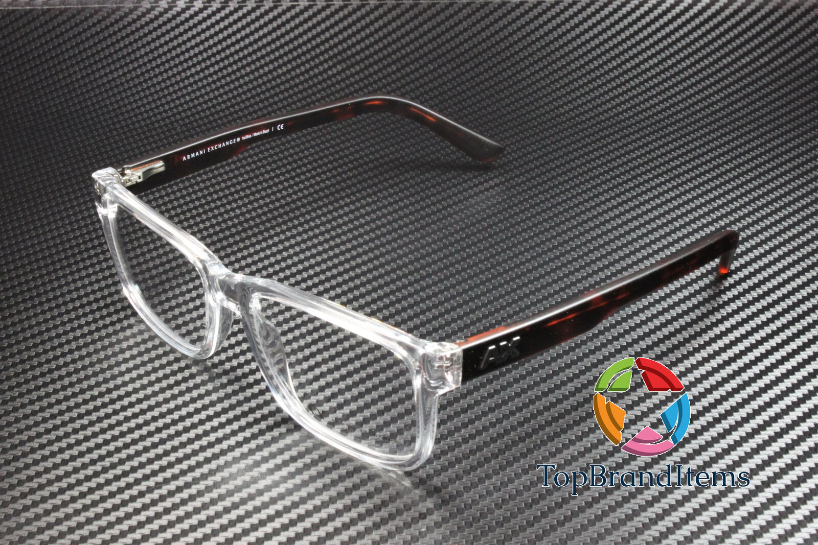 ARMANI EXCHANGE AX3016 8235 Shiny Transp Crystal Demo Lens 53 m Men's Eyeglasses