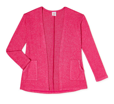 Wonder Nation Girls Long Open Hacci Cardigan Sweater Rose Bud & Heather Grey NEW