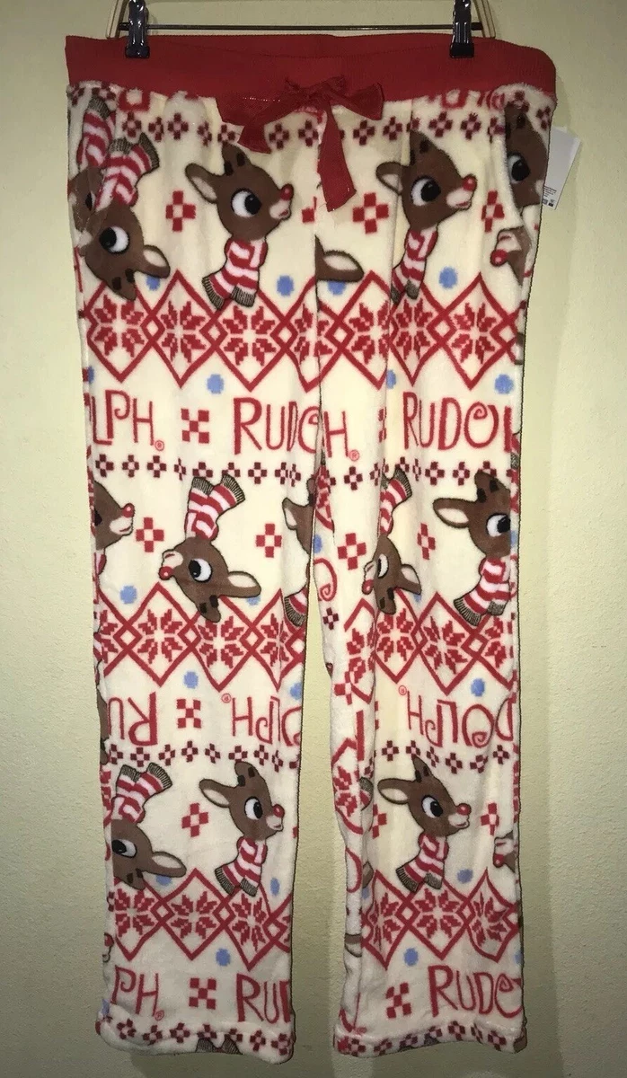 Rudolph The Red Nose Reindeer Christmas PJ Pajama Pants Fuzzy Soft Sz XL NWT