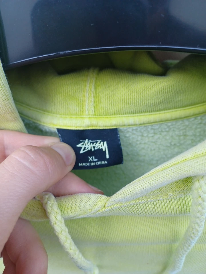 Stussy логотип желтый/зеленый новая волна дизайн свинья окрашенный толстовка с капюшоном XL хорошее состояние #0174 - Изображение 2 из 3