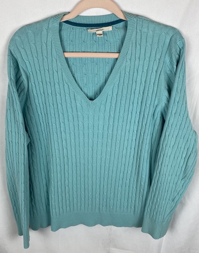 Cable Knit Teal V-Neck 