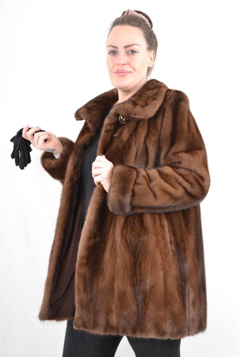 US5327 REAL SAGA MINK FUR JACKET RANCH MINK COAT DEMI BUFF SIZE XL